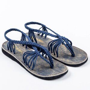 Plaka Seashell Hand-Woven Sandals in Sapphire BLue